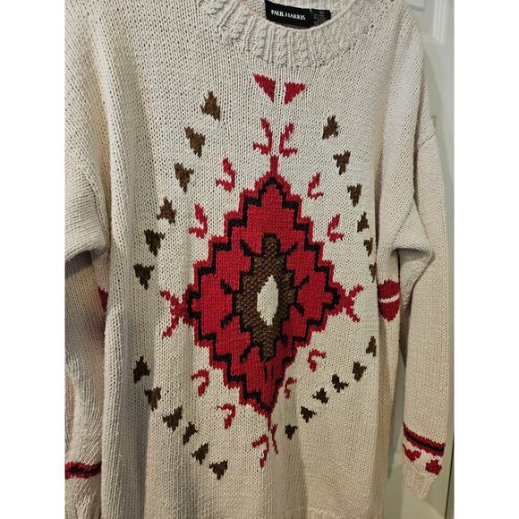 Paul Harris Vintage Ramie Cotton Sweater L Southwest Aztec Knit 80s 90s Oversize - Picture 2 of 6